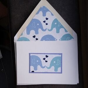 Handmade Blue and Green Elephant Love Blank Greeting Card with Lined Envelope